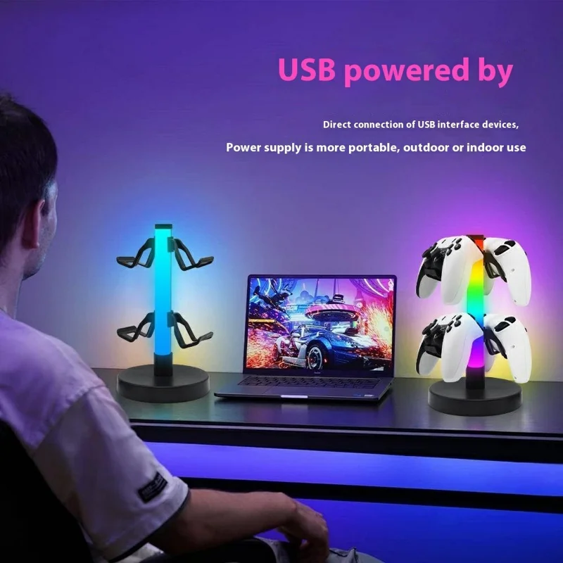 KBB-81 Wire Control RGB Lighting Gaming Controller Hanger Stand Headphone Holder with Music Mode