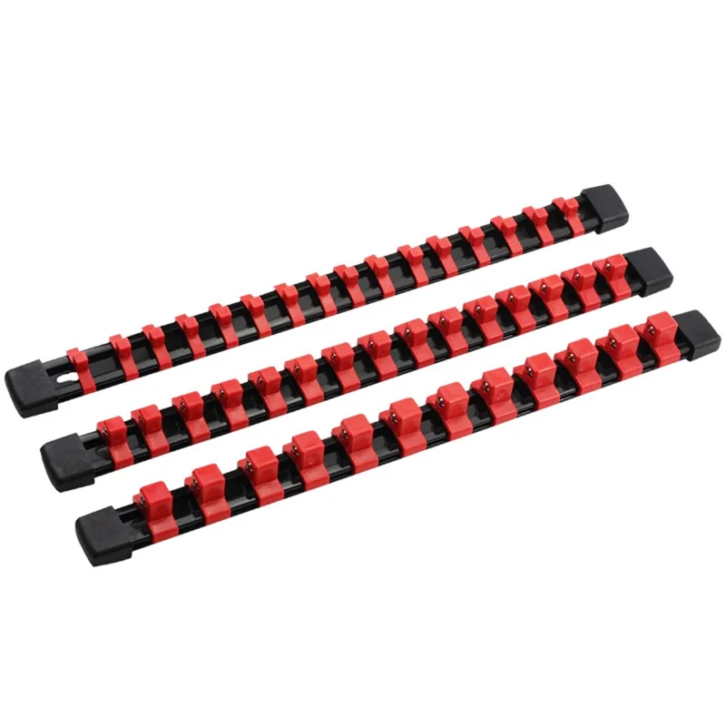 3Pcs Socket Organizer 1 / 2 3 / 8 1 / 4 Multi-Size Socket Holder Plastic Storage Rail - Red