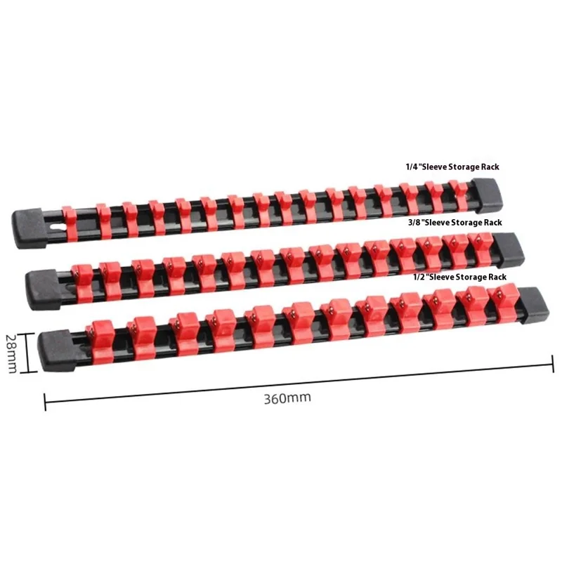 3Pcs Socket Organizer 1 / 2 3 / 8 1 / 4 Multi-Size Socket Holder Plastic Storage Rail - Red