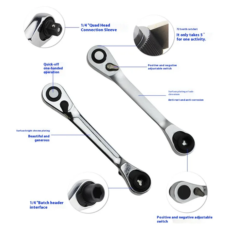 Mini Chiave a Cricchetto Bidirezionale da 1/4 di Pollice con 72 Denti - Chiave Dinamometrica Portatile Industriale da 99mm