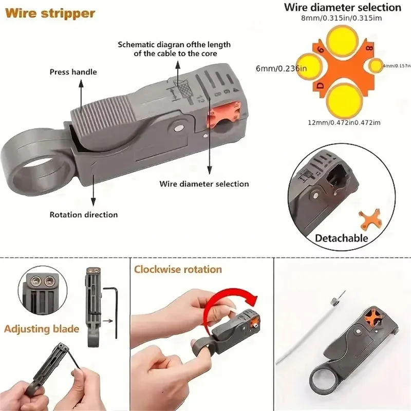 Set di pinze per crimpatrice per cavo coassiale RG59 / 6 con 7 pezzi, pinza a compressione per connettore F, spelacavi per cavi di rete