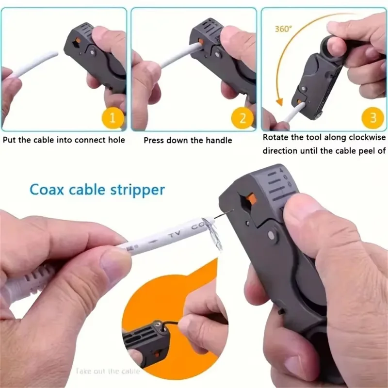 Strumento di crimpatura del cavo coassiale RG59 / 6 Set di 22 pezzi Pinze di compressione per connettore F Spelafili per cavi di rete