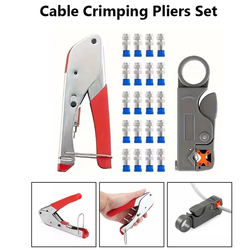 Strumento di crimpatura del cavo coassiale RG59 / 6 Set di 22 pezzi Pinze di compressione per connettore F Spelafili per cavi di rete