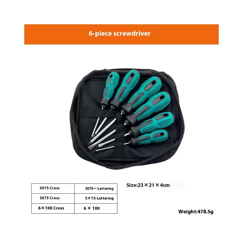 6 PCS Screwdriver Set Two Tone Rubber Handle Magnetic Phillips  /  Flathead Multi-Function Repair Tool