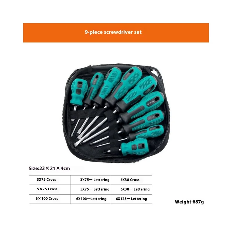 9 PCS Screwdriver Set Two Tone Rubber Handle Magnetic Phillips  /  Flathead Multi-Function Repair Tool