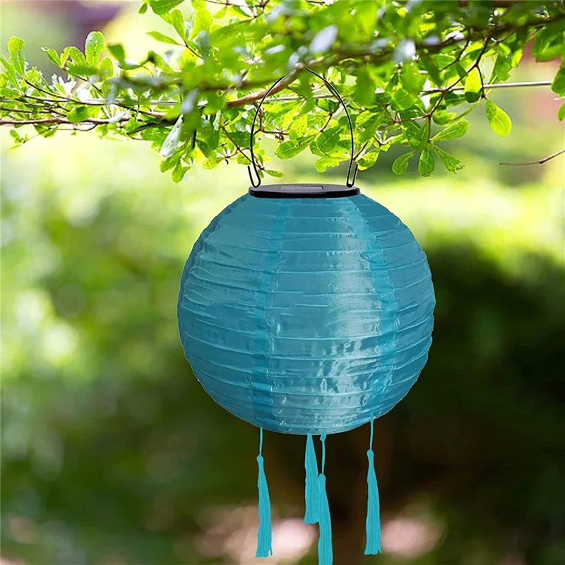 20 cm Durchmesser Solar-Powered Traditionelle Laterne mit 4 Quasten für Outdoor Gartendekoration Wasserdichte Hängelampe - Orange