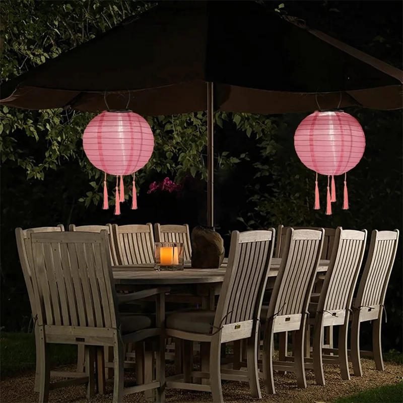 20 cm Durchmesser Solar-Powered Traditionelle Laterne mit 4 Quasten für Outdoor Gartendekoration Wasserdichte Hängelampe - Orange