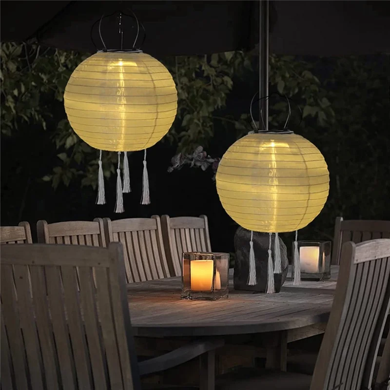 20 cm Durchmesser Solar-Powered Traditionelle Laterne mit 4 Quasten für Outdoor Gartendekoration Wasserdichte Hängelampe - Orange