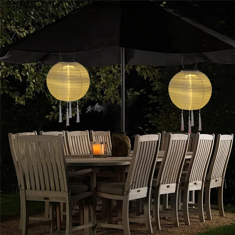 20 cm Durchmesser Solar-Powered Traditionelle Laterne mit 4 Quasten für Outdoor Gartendekoration Wasserdichte Hängelampe - Orange