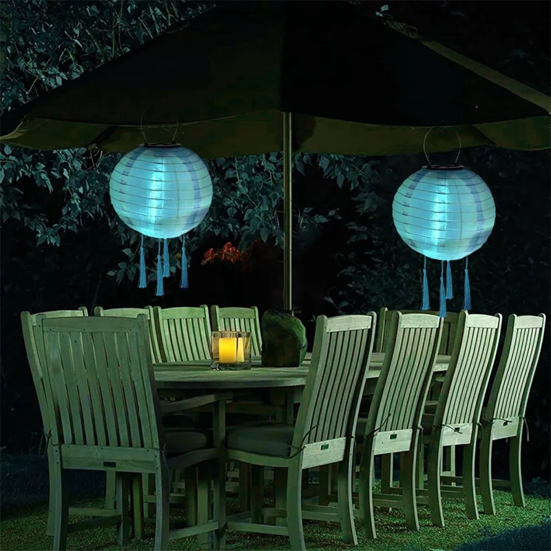 20 cm Durchmesser Solar-Powered Traditionelle Laterne mit 4 Quasten für Outdoor Gartendekoration Wasserdichte Hängelampe - Orange