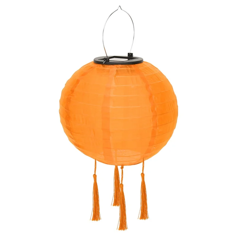 25 cm Durchmesser Solarlampe mit 4 Quasten für den Außenbereich, Gartendekoration, wasserdichte Hängelampe - Orange