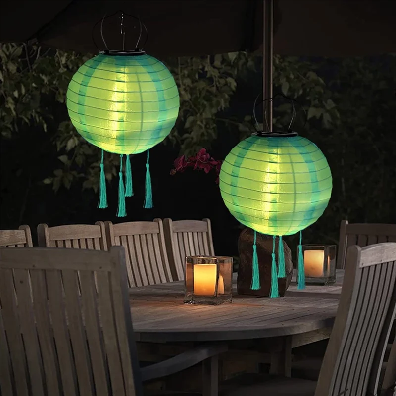 25 cm Durchmesser Solarlampe mit 4 Quasten für den Außenbereich, Gartendekoration, wasserdichte Hängelampe - Orange
