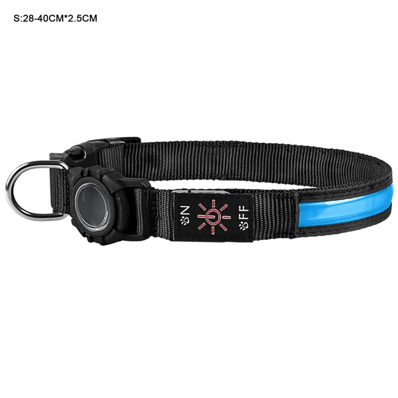 Size S Protective Case for AirTag Anti Lost Dog Collar Waterproof 3 Modes LED Pet Collar, (28-40cm) x 2.5cm - Blue