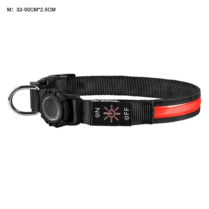 Size M Protective Case for AirTag Anti Lost Dog Collar Waterproof 3 Modes LED Pet Collar, (32-50cm) x 2.5cm - Red