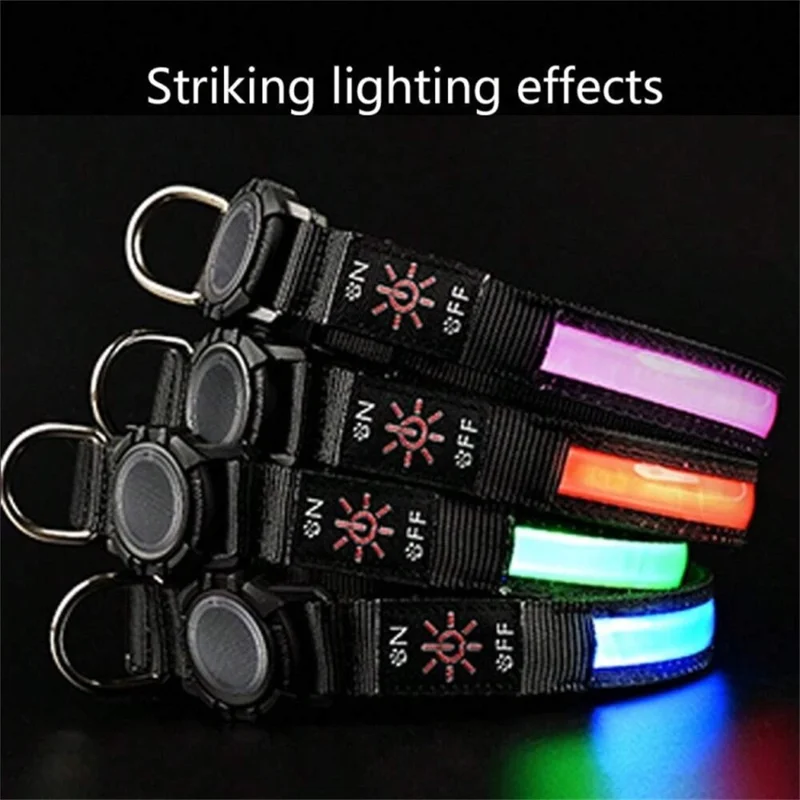 Size L Protective Case for AirTag Anti Lost Dog Collar Waterproof 3 Modes LED Pet Collar, (38-60cm) x 2.5cm - Green