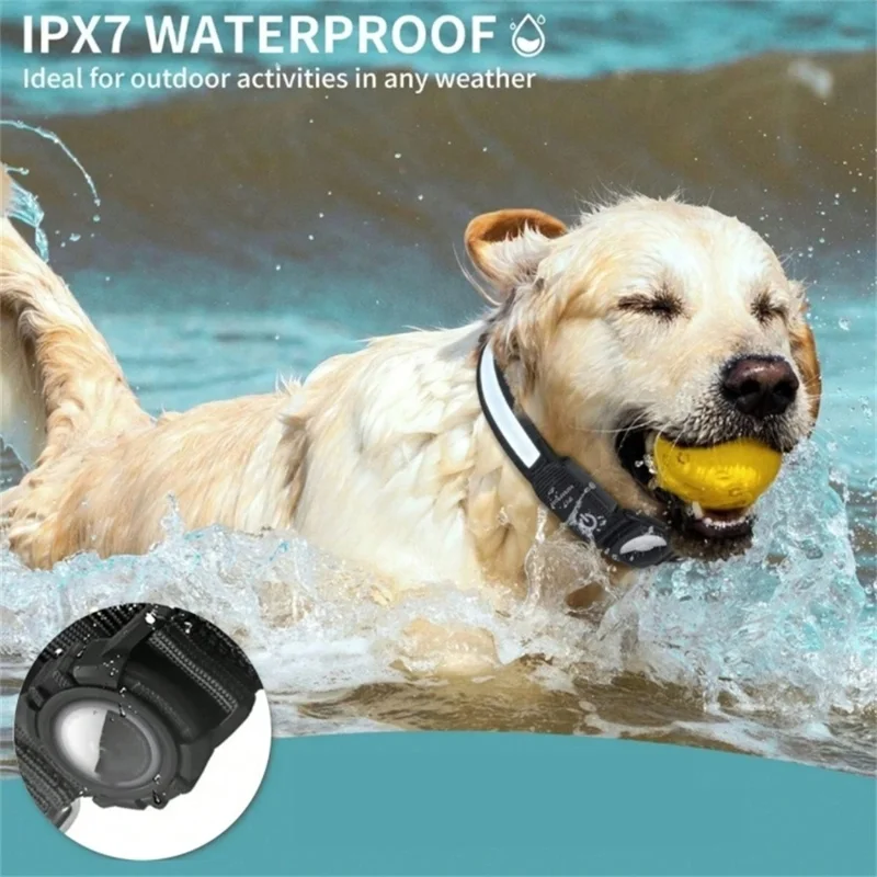 Size L Protective Case for AirTag Anti Lost Dog Collar Waterproof 3 Modes LED Pet Collar, (38-60cm) x 2.5cm - Green