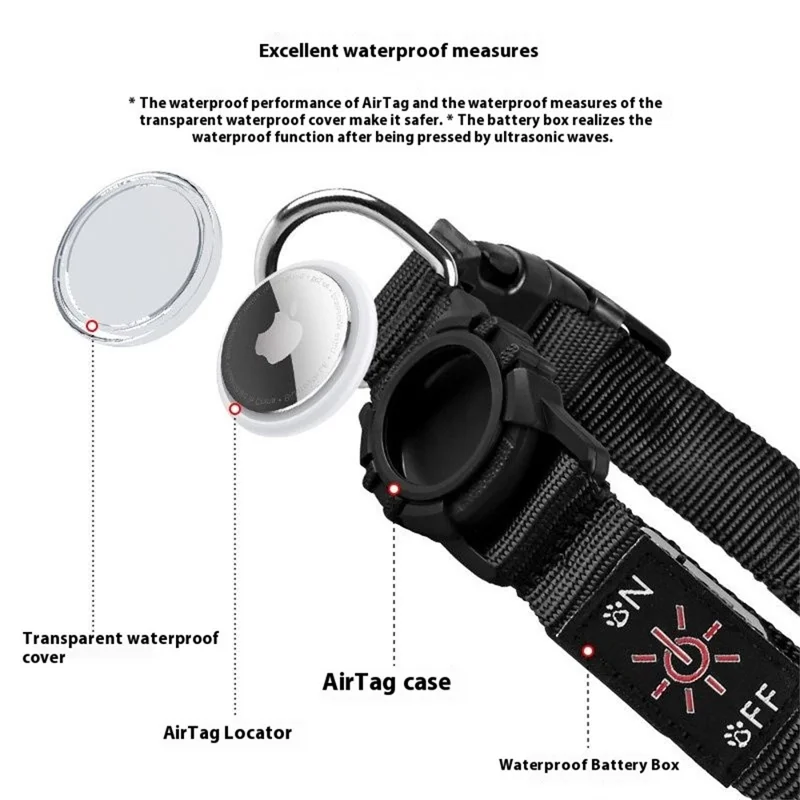 Size L Protective Case for AirTag Anti Lost Dog Collar Waterproof 3 Modes LED Pet Collar, (38-60cm) x 2.5cm - Green