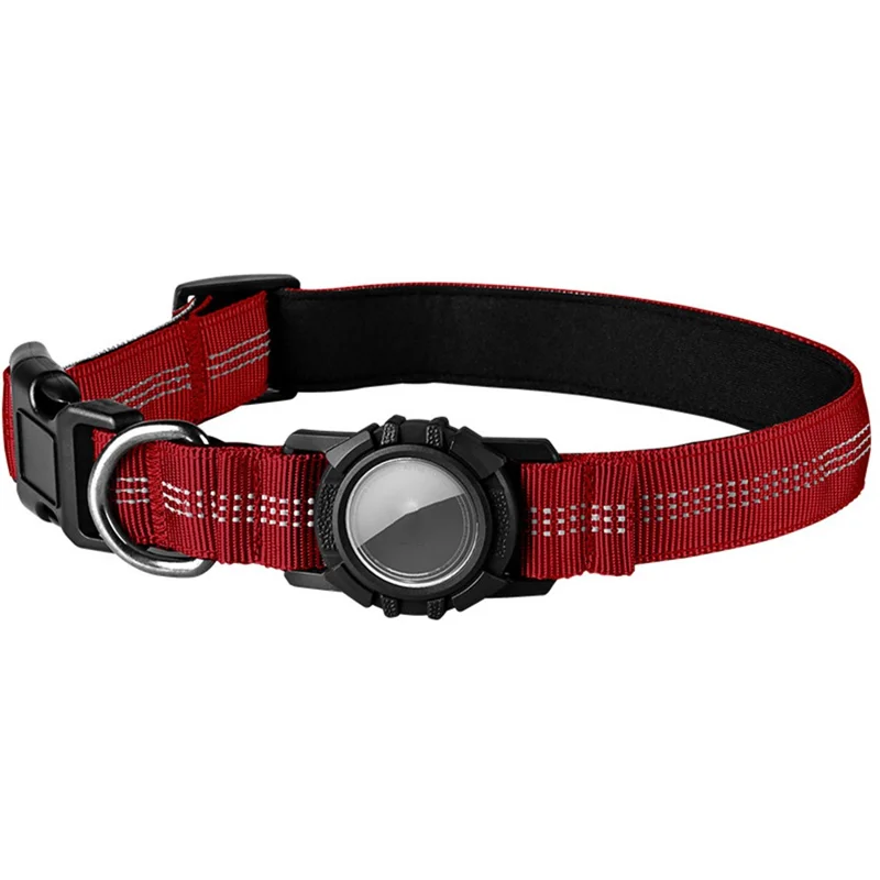 Funda transparente para AirTag Collar para perros impermeable Localizador de mascotas reflectante Correa para el cuello, Talla S: (28-40) x 2 cm - Rojo vino