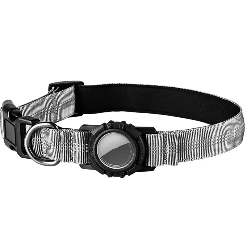 Wasserdichter Schutzanhänger für AirTag mit reflektierendem Halsband für Hunde, Größe M: (38-50) x 2,5 cm - Silber