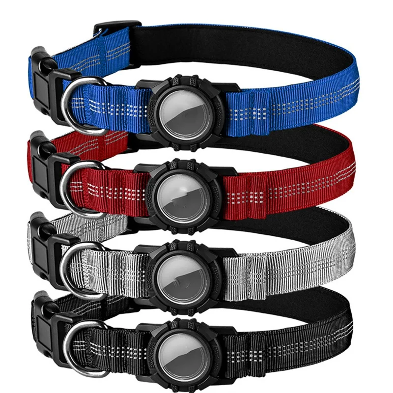 Wasserdichter Schutzanhänger für AirTag mit reflektierendem Halsband für Hunde, Größe M: (38-50) x 2,5 cm - Silber