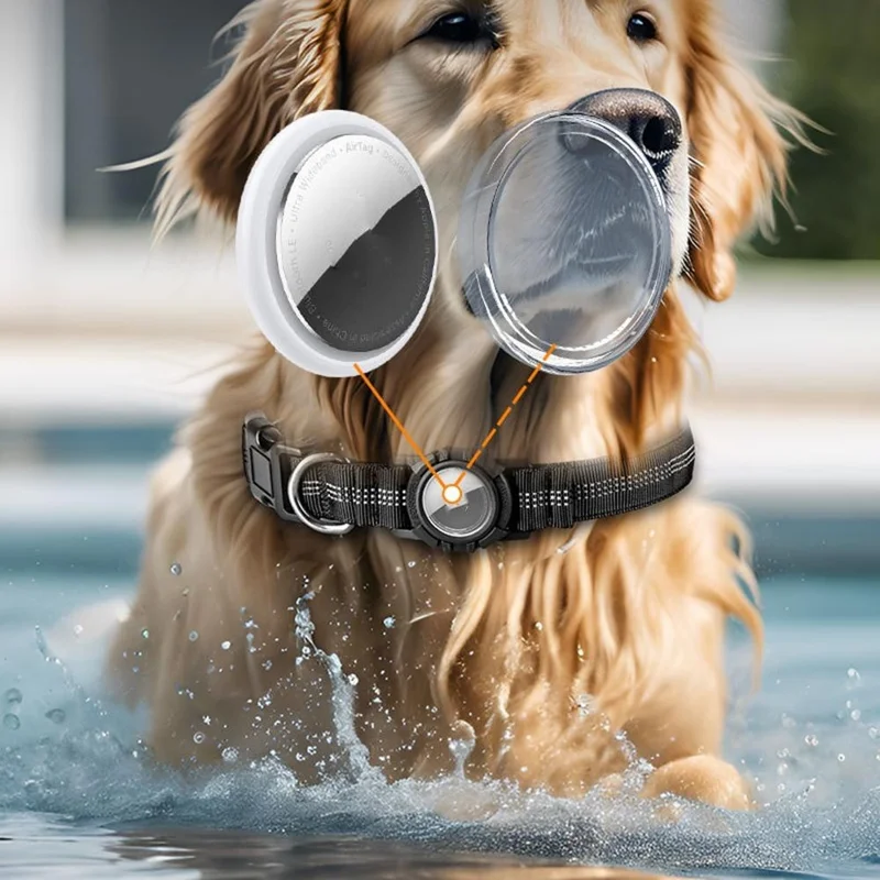 Wasserdichter Schutzanhänger für AirTag mit reflektierendem Halsband für Hunde, Größe M: (38-50) x 2,5 cm - Silber