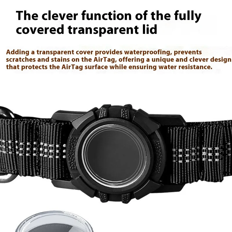 Waterproof Protective Case for AirTag Locator Dog Collar Reflective Pet Neck Strap, Size M: (38-50) x 2.5cm - Black