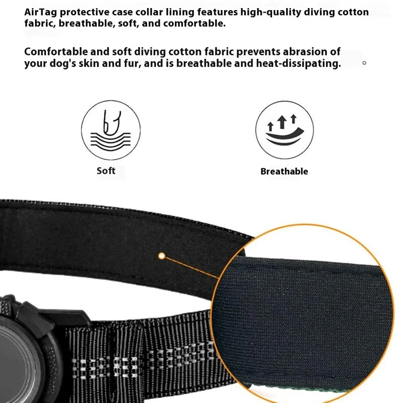 Waterproof Protective Case for AirTag Locator Dog Collar Reflective Pet Neck Strap, Size M: (38-50) x 2.5cm - Black