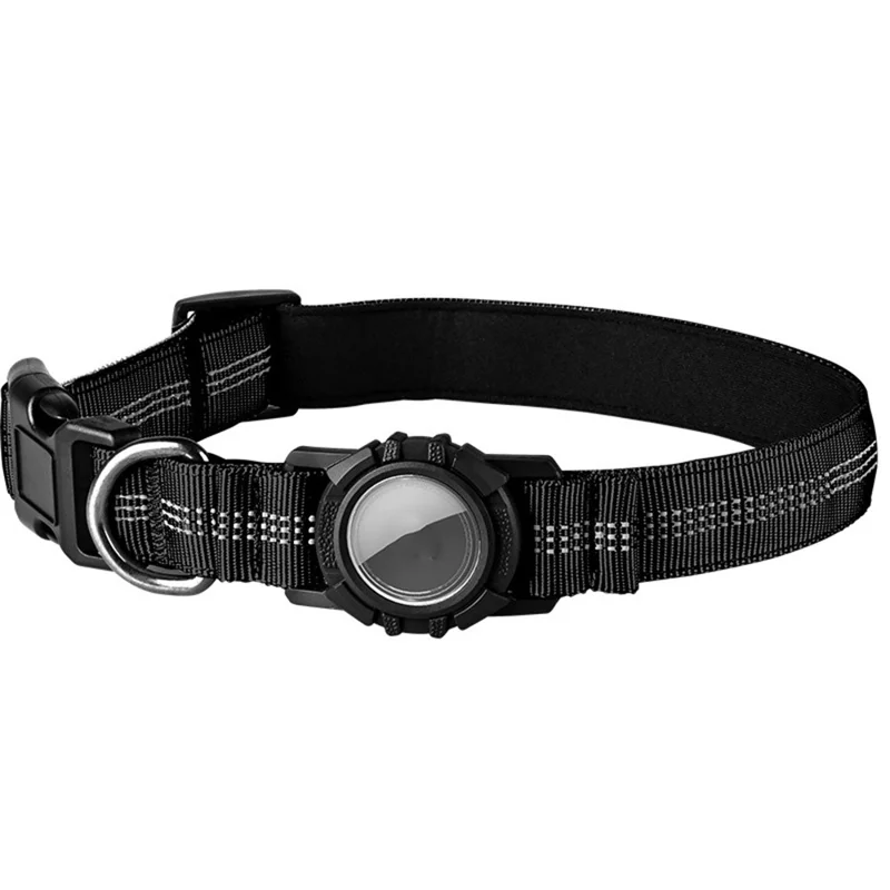Wasserdichter Schutzcase für AirTag Locator Hundehalsband Reflektierendes Haustier-Halsband, Größe L: (48-60) x 2,5 cm - Schwarz