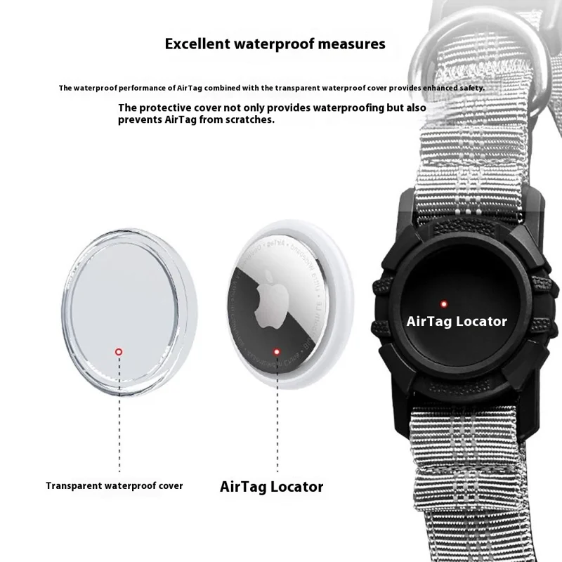 Waterproof Protective Case for AirTag Locator Dog Collar Reflective Pet Neck Strap, Size L: (48-60) x 2.5cm - Silver