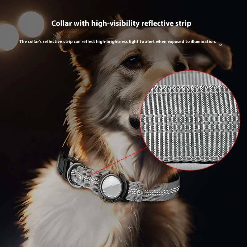 Waterproof Protective Case for AirTag Locator Dog Collar Reflective Pet Neck Strap, Size L: (48-60) x 2.5cm - Silver