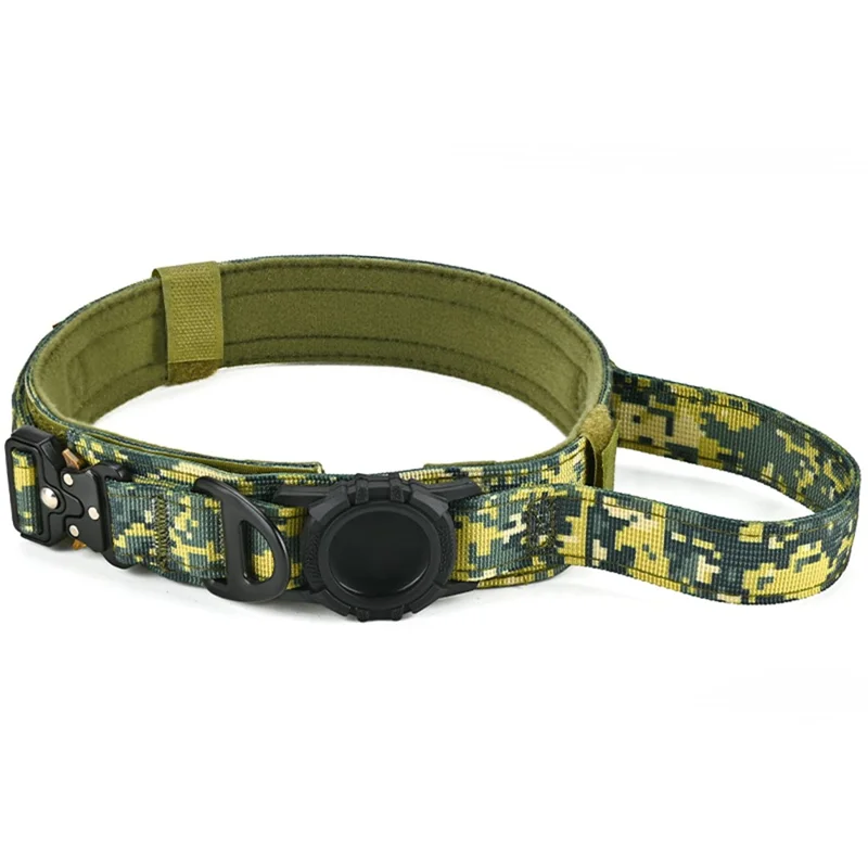 AirTag Halter Hundehalsband Taktisch Nylon Verstellbar Anti-Entweich Explosionssicher Haustier Halsband, Größe M - Dschungel Tarnung
