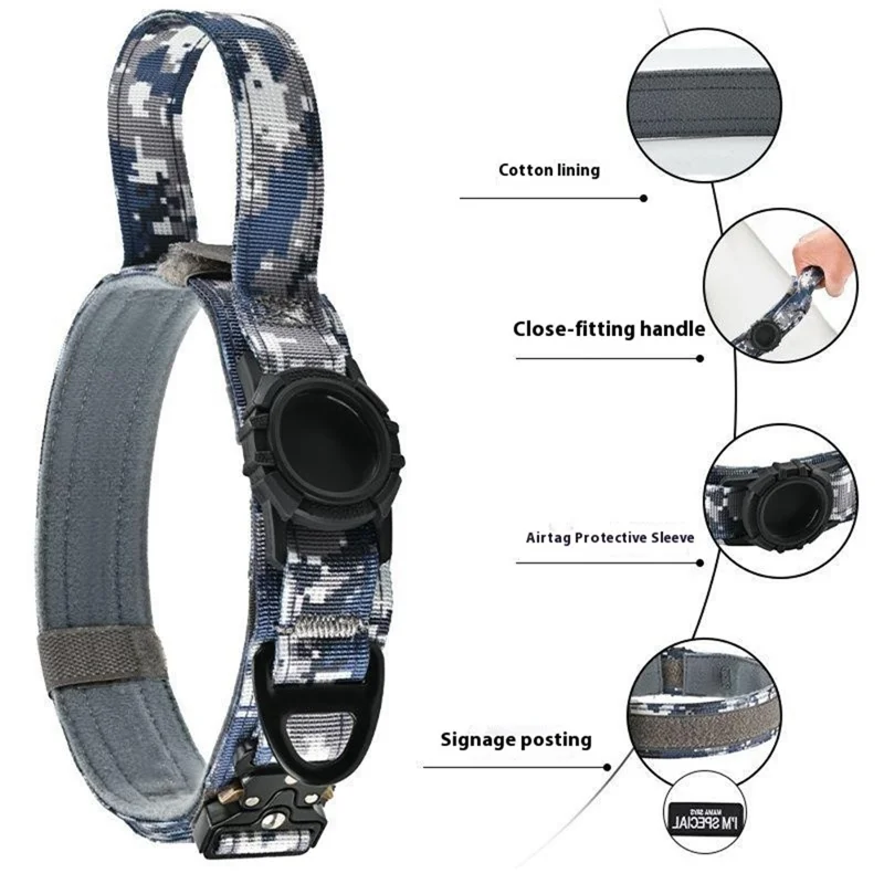 AirTag Halter Hundehalsband Taktisch Nylon Verstellbar Anti-Entweichen Explosionssicher Haustier-Halsband, Größe XL - Wüstentarnung