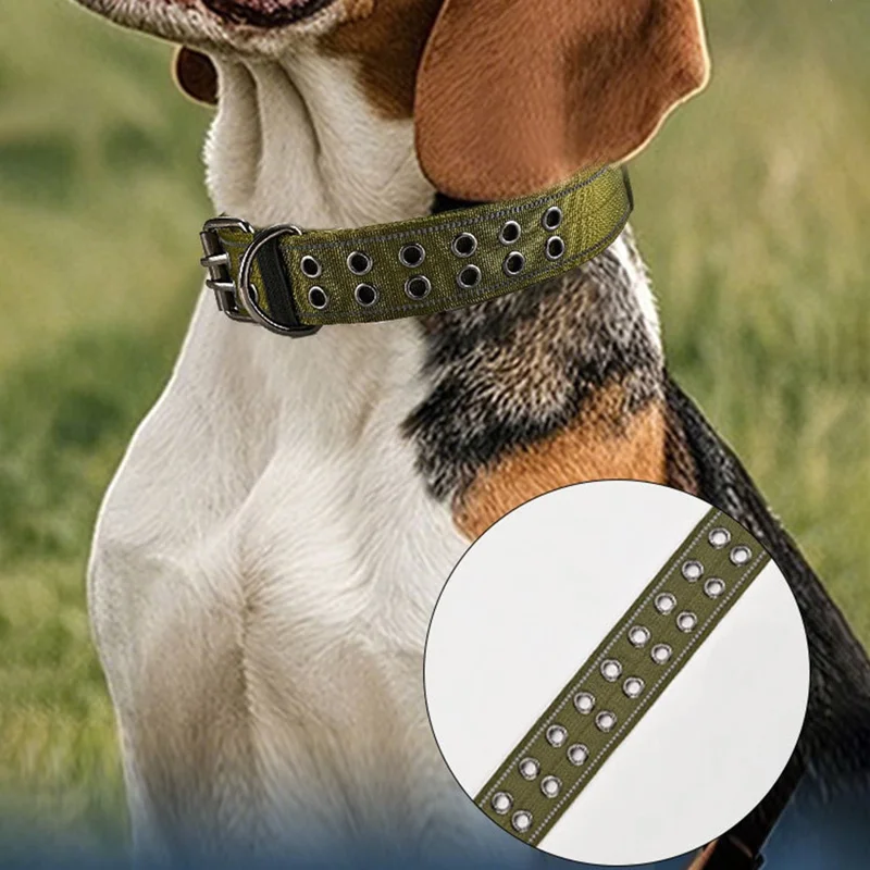 Collier Tactique Réfléchissant pour Chien Taille XL en Nylon Ajustable pour Marche et Entraînement Extérieur avec Poignée de Préhension - Vert Armée