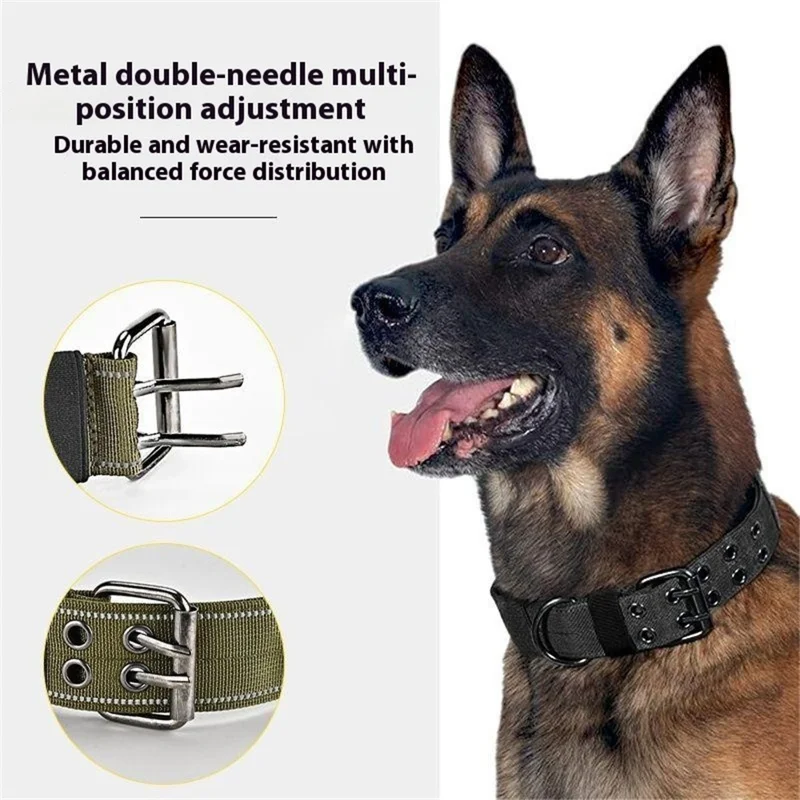Collier Tactique Réfléchissant pour Chien Taille XL en Nylon Ajustable pour Marche et Entraînement Extérieur avec Poignée de Préhension - Vert Armée