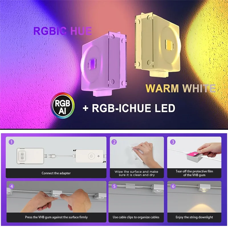 WY021 WiFi RGBIC Color Smart Lights 15M 30-LED Outdoor Eaves Light IP67 Waterproof APP Controlled - EU Plug