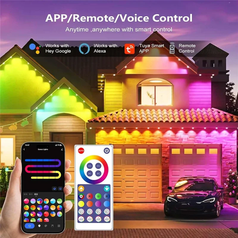 WY021 Smart Tuya WiFi RGBIC LED Outdoor Eaves Light 30M 60 LEDs IP67 Waterproof APP Controlled Colorful Lighting - US Plug