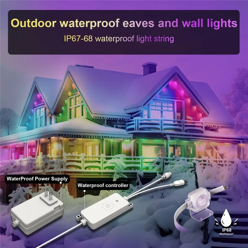 WY021 Smart Tuya WiFi RGBIC LED Outdoor Eaves Light 30M 60 LEDs IP67 Waterproof APP Controlled Colorful Lighting - US Plug