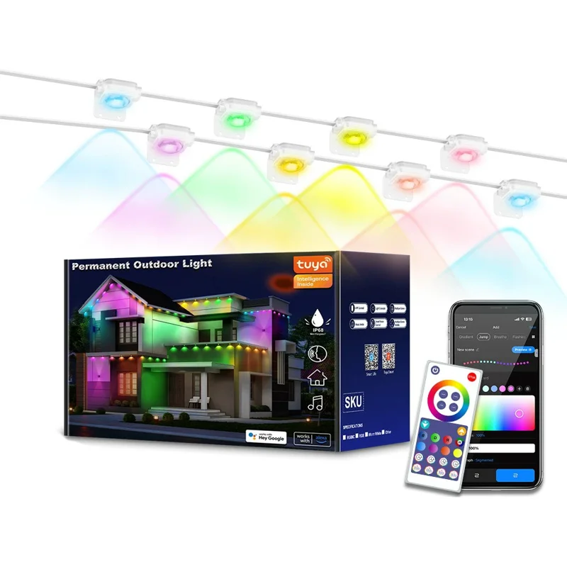 WY021 45M 90-LED WiFi RGBIC Light APP Controlled Smart Outdoor Eaves Lamp IP67 Waterproof - EU Plug