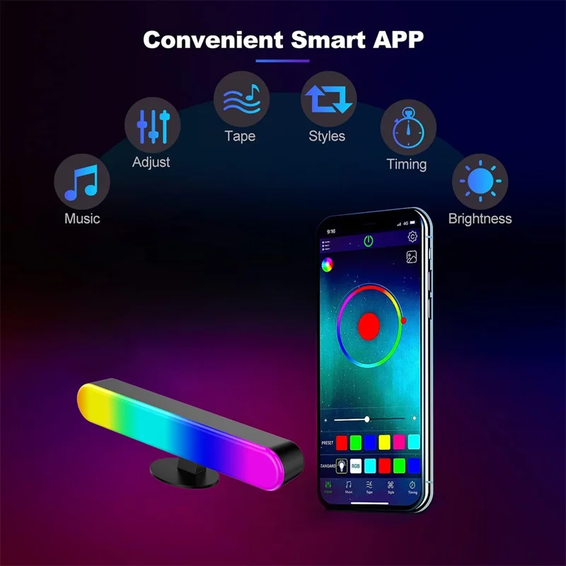 SAL042 Bluetooth-Compatible RGB Gaming Light Bar LED Music Sync Ambient Lighting for Computer Desktop