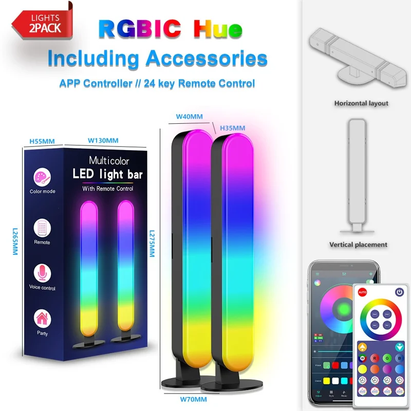 SAL042 2Pcs LED Gaming Light Bar RGB Music Sync Atmosphere Lamp for Desktop Computer