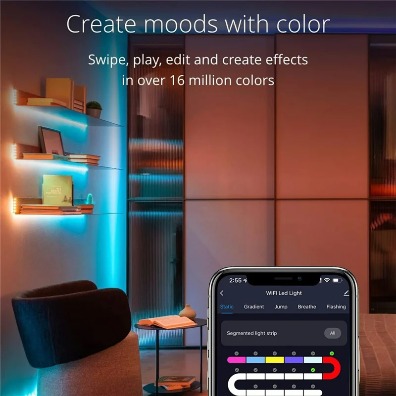 LPX041 Smart LED-ledstreng 5 m 50 LED WiFi / BT APP-styring RGBIC Jul-decoration Belysning