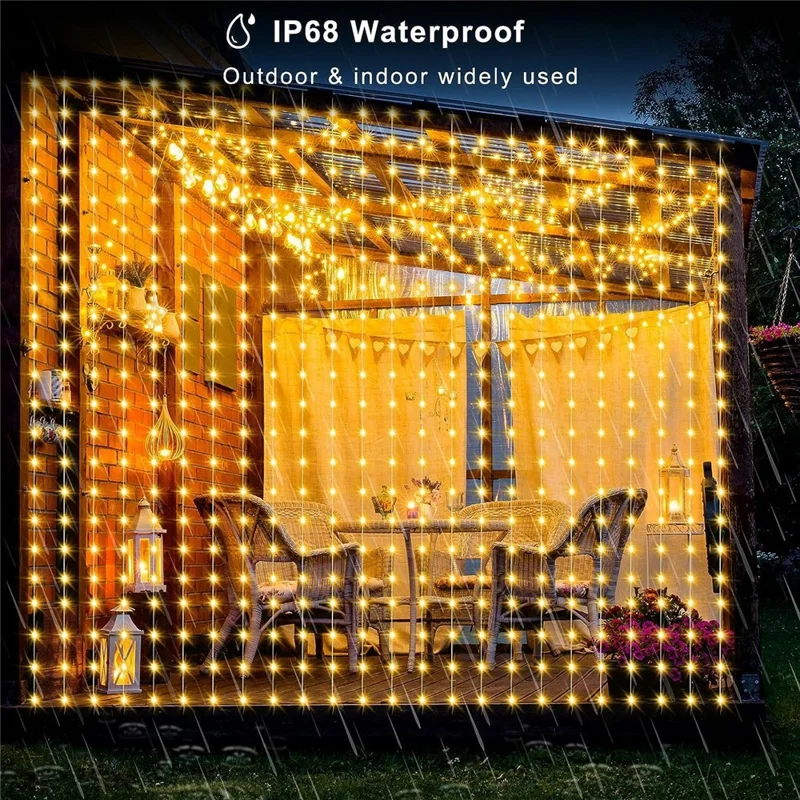 Luces de Cortina LED de Cadena 3m x 3m 15 Cuerdas 450 LED RGBIC Multicolor Ajustable Control de Aplicación WiFi BLE