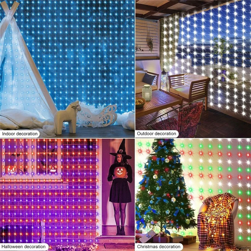 Luces de Cortina LED de Cadena 3m x 3m 15 Cuerdas 450 LED RGBIC Multicolor Ajustable Control de Aplicación WiFi BLE