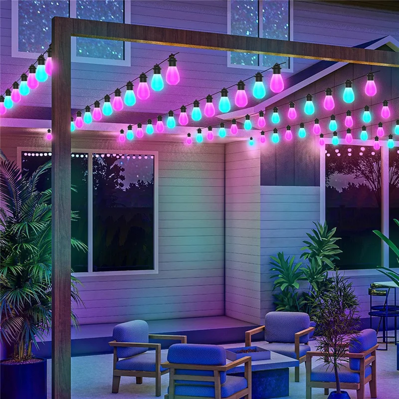 S14 Bluetooth-Compatible Smart Outdoor String Lights 12M 20 Bulbs RGBIC LED App and Voice Control