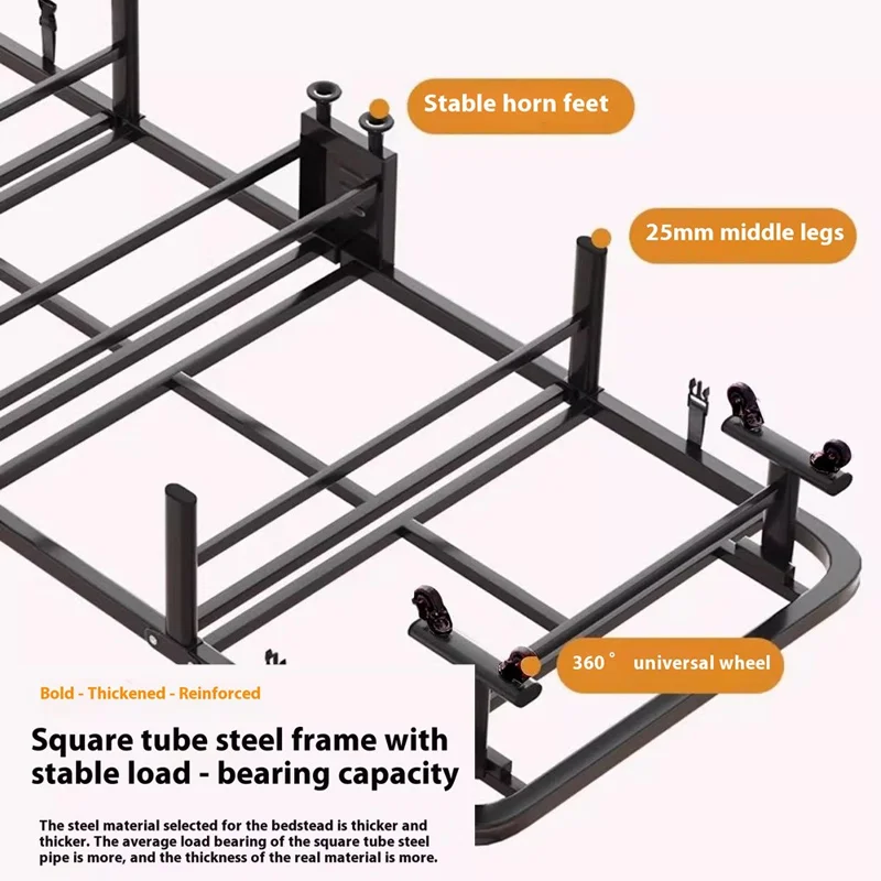 190x60CM 3CM Thickness Single Folding Bed with 8 Wheels for Office / Dorm / Hotel / Hospital Companion Bed