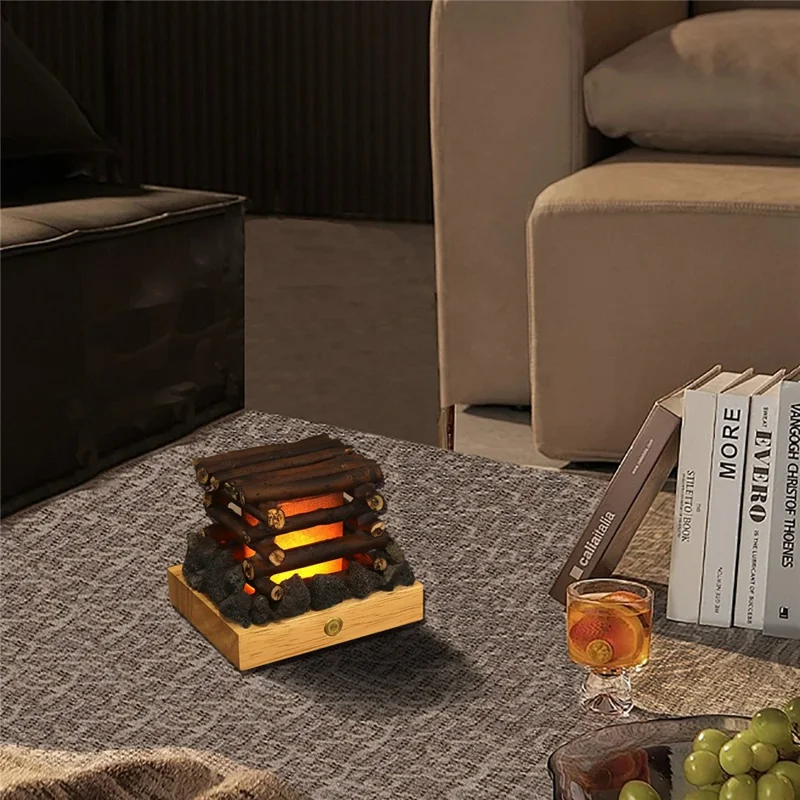 Simulated Burning Branch Campfire Lamp White Noise Touch Switch Night Light for Home Deocr