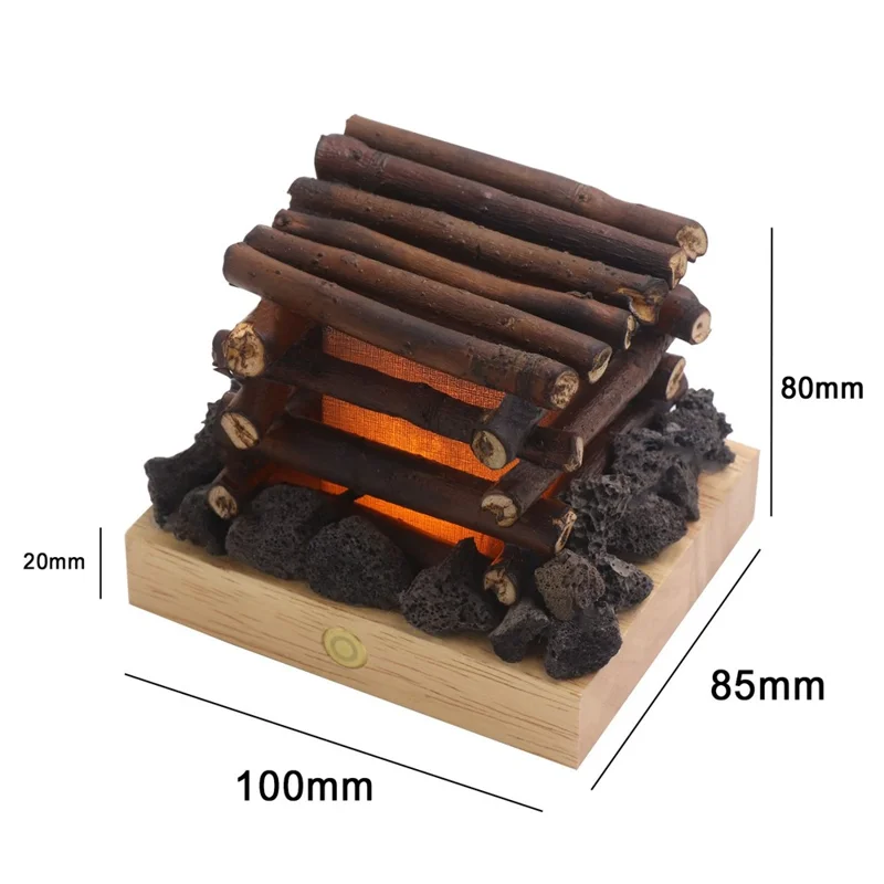 Simulated Burning Branch Campfire Lamp White Noise Touch Switch Night Light for Home Deocr