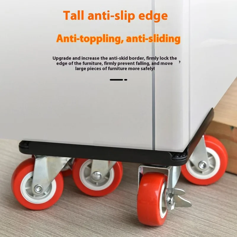 4Pcs Size S Furniture Mover Heavy Duty Metal Base 360 Degree Rotating Wheels for Bed Sofa Universal Moving Tool - Red+Black
