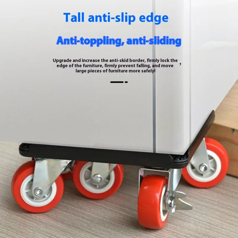 4Pcs Size L Furniture Mover Heavy Duty Metal Base 360 Degree Rotating Wheels for Bed Sofa Universal Moving Tool - Red+Black