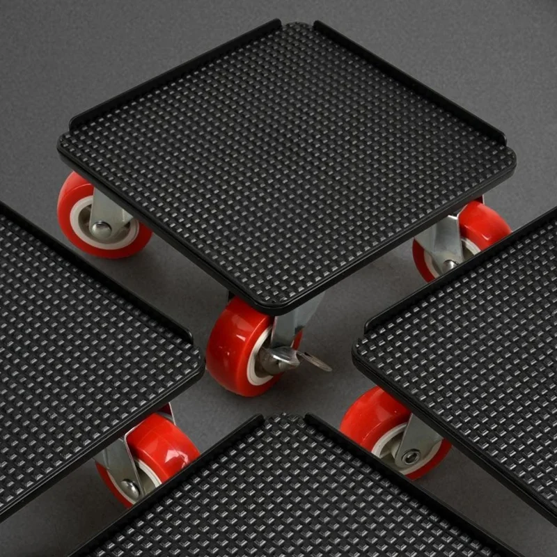 4Pcs Size L Furniture Mover Heavy Duty Metal Base 360 Degree Rotating Wheels for Bed Sofa Universal Moving Tool - Red+Black